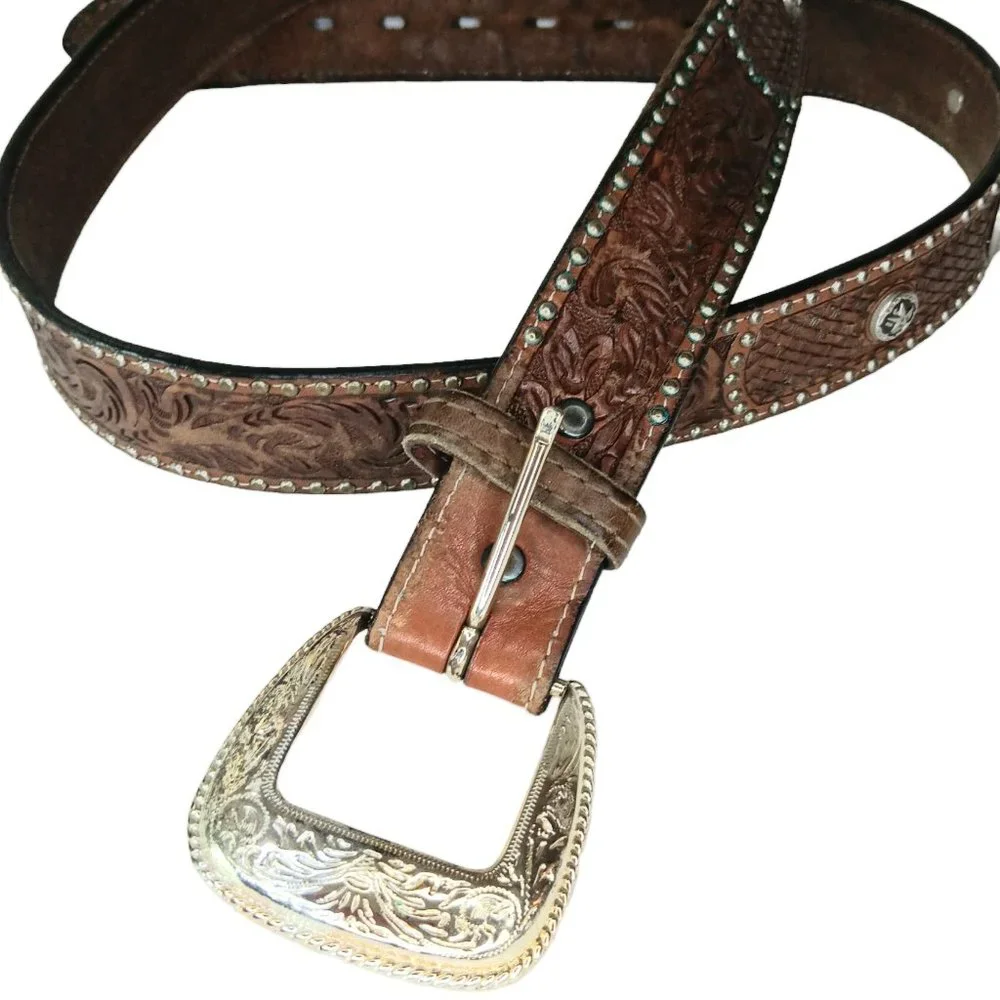 Vintage Handtooled Leather Belt Size 42